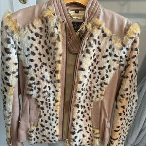 Baby phat leather/real rabbit fur jacket size small